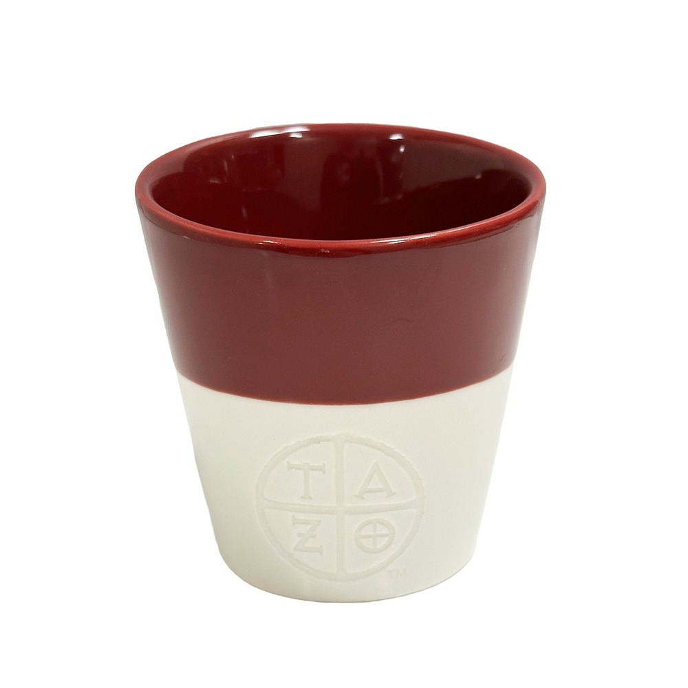 STARBUCKS Slant Rim Colorblocked Tazo Tea 8oz Ceramic Cup‎ • burgundy white